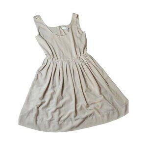 Calvin Klein Beige Sleeveless Classic‎ Pleated Dress Women Midi 8 Zipper A-line